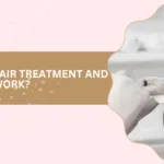 Article banner for a hair treatment article; clinician applies treatment to a patient’s scalp on the right, with pink and tan decorative background and the heading about GFC treatment.