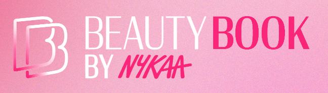 BeautyBook by Nykaa logo on a pink gradient background, with a stylized 'BB' icon on the left and white/pink text.