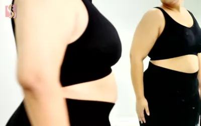 Side-by-side view of two women in black athletic outfits, highlighting different waist sizes.