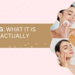 Banner promoting skin cycling with the headline: 'Skin Cycling: What it is and does it actually work?' and a collage of a woman applying skincare with arrows circling between images, on a pink background.